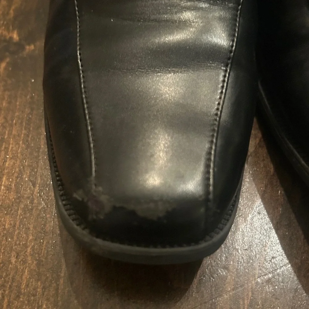 Perry Ellis Lucas Dress Shoes Kids Sz 7 Black Scuffed Square Toe Loafers Classic